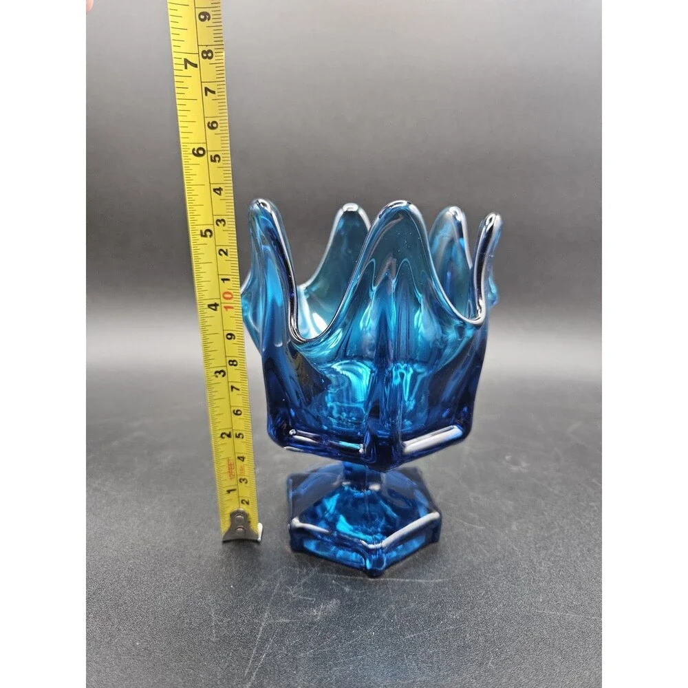 Vintage Viking Bluenique Swung Glass Handkerchief Column Vase Mcm Retro 5.5